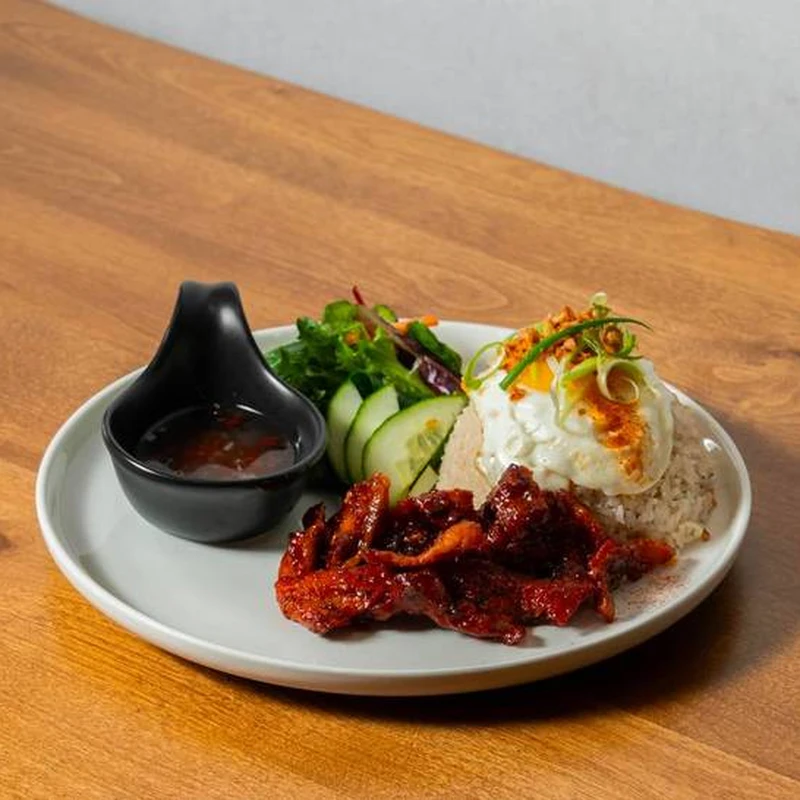 Tosilog with fried egg, sweet cured pork tocino and garlic fried rice, at Byrne Eats, London, Ontario